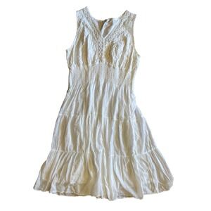 Mlle Gabrielle White Cotton Gauze Tiered Midi Dress Smocked Waist 2X Cottagecore